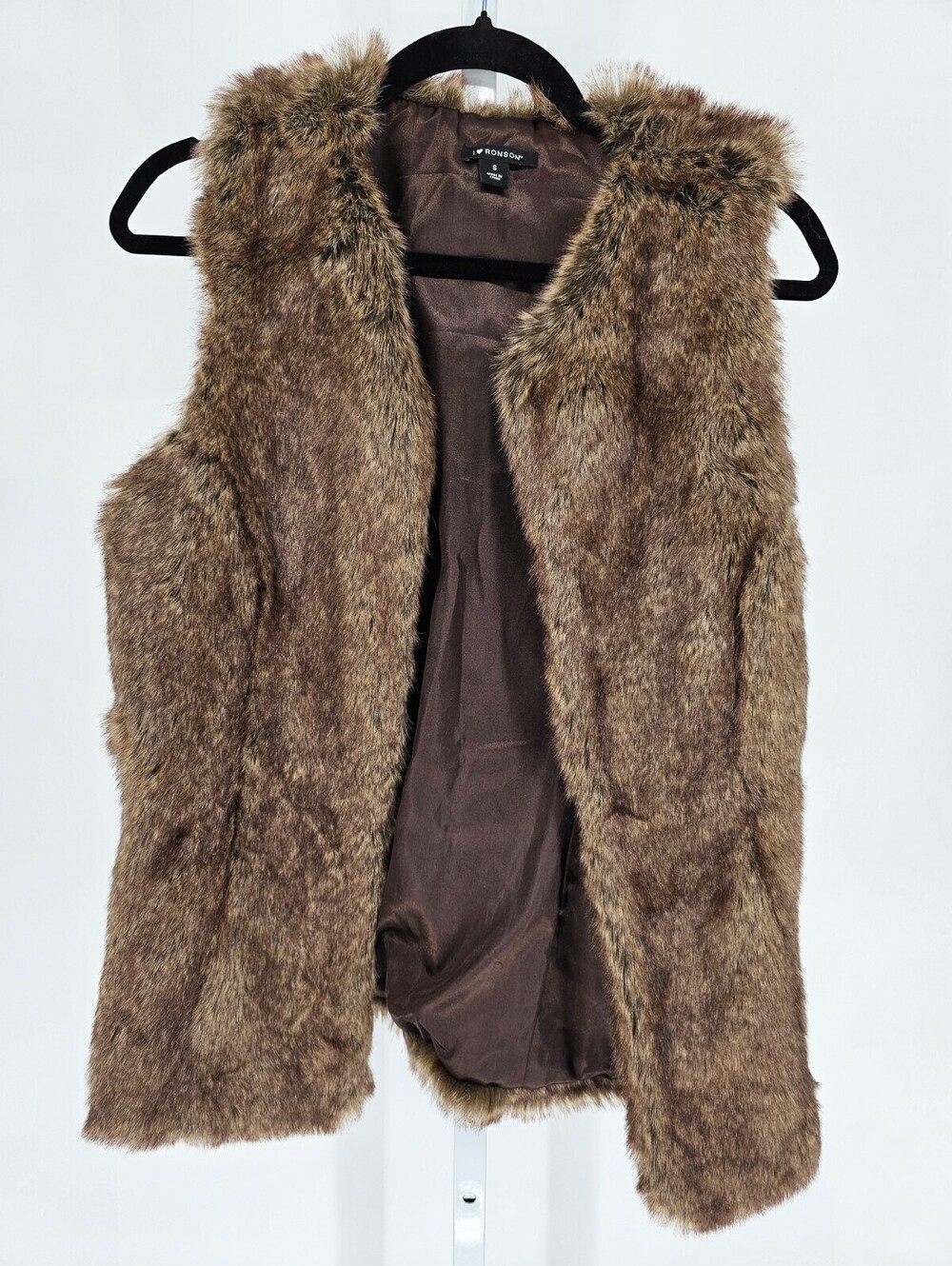 I Heart Ronson Womens Sz S Faux Fur Vest Jacket Brown Tan